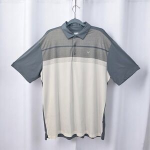 Callaway Golf Polo Shirt Men Opti-Dri Moisture Wicking Gray Striped XL Golf Polo